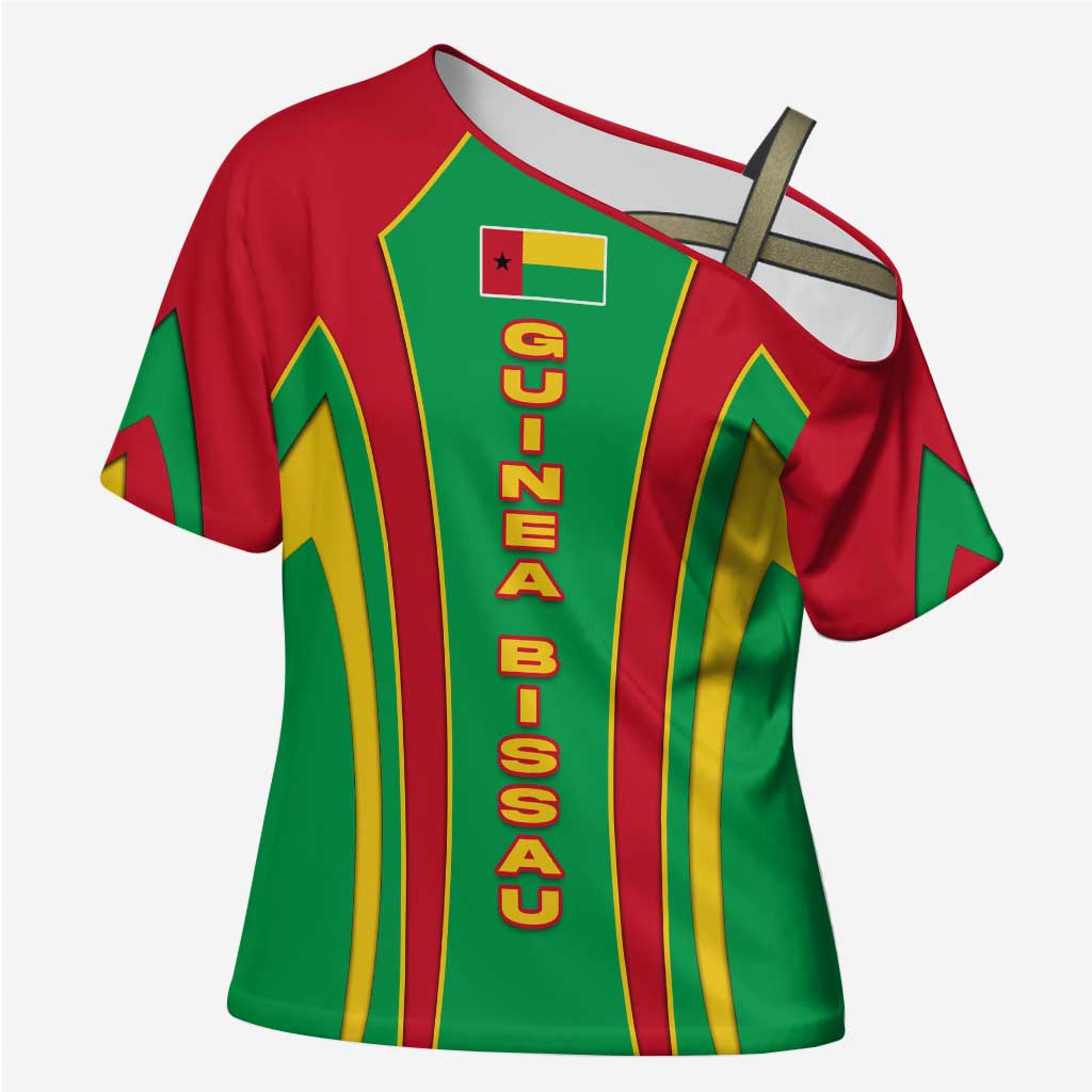 Guinea Bissau Cross Shoulder Shirt with Red Green Yellow Stripe Design and Black Star - Wonder Print Shop