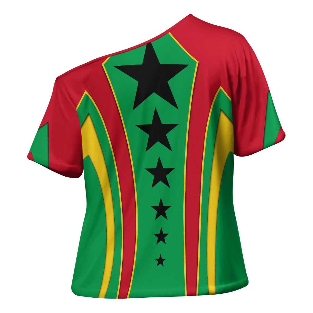 Guinea Bissau Cross Shoulder Shirt with Red Green Yellow Stripe Design and Black Star - Wonder Print Shop