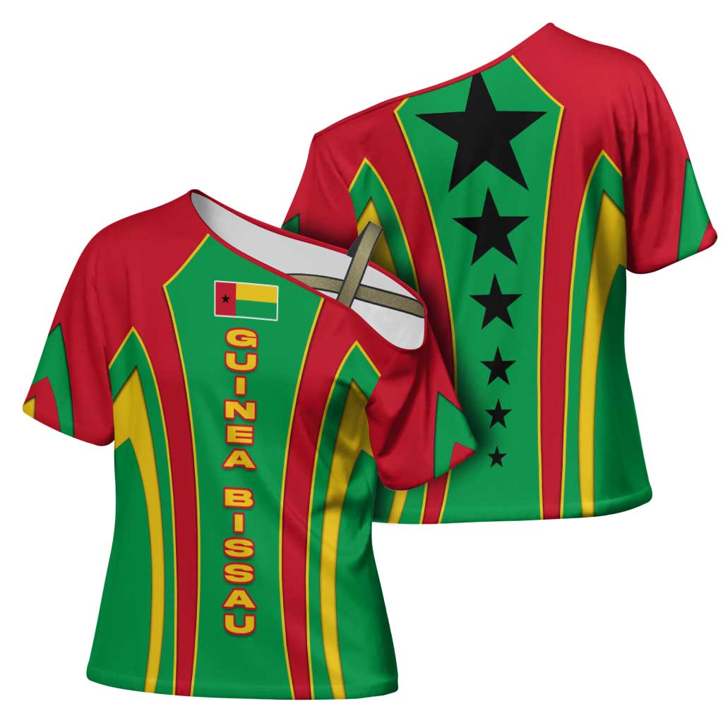 Guinea Bissau Cross Shoulder Shirt with Red Green Yellow Stripe Design and Black Star - Wonder Print Shop