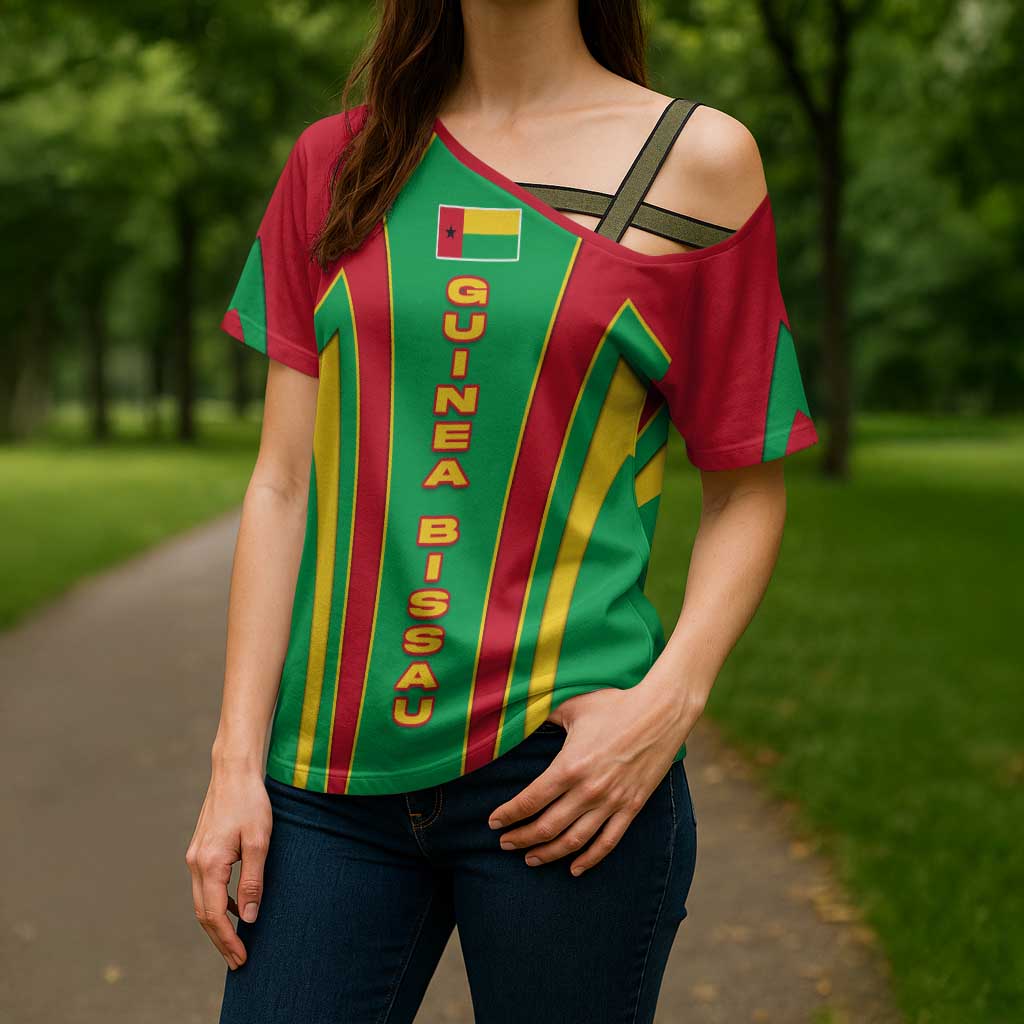 Guinea Bissau Cross Shoulder Shirt with Red Green Yellow Stripe Design and Black Star - Wonder Print Shop