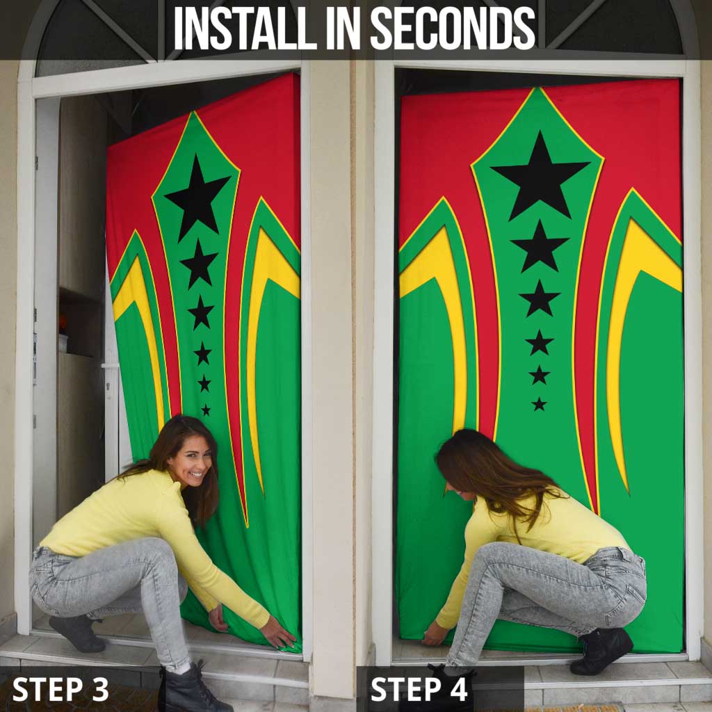 Guinea Bissau Door Cover with Red Green Yellow Stripe Design and Black Star - Wonder Print Shop
