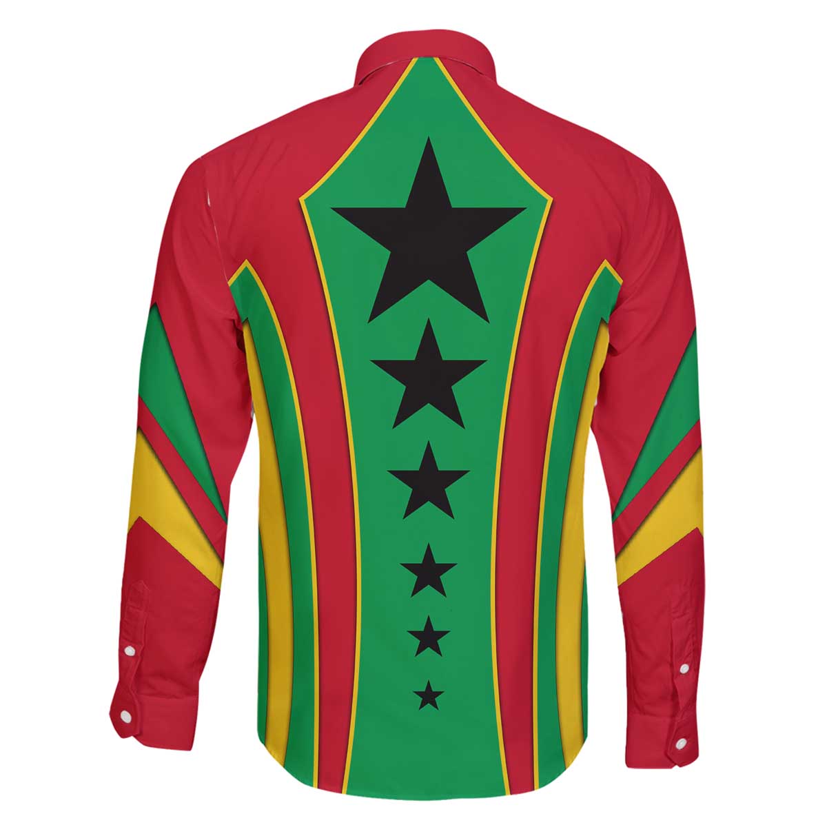 Guinea Bissau Family Matching Off The Shoulder Long Sleeve Dress and Hawaiian Shirt with Red Green Yellow Stripe Design and Black Star - Wonder Print Shop