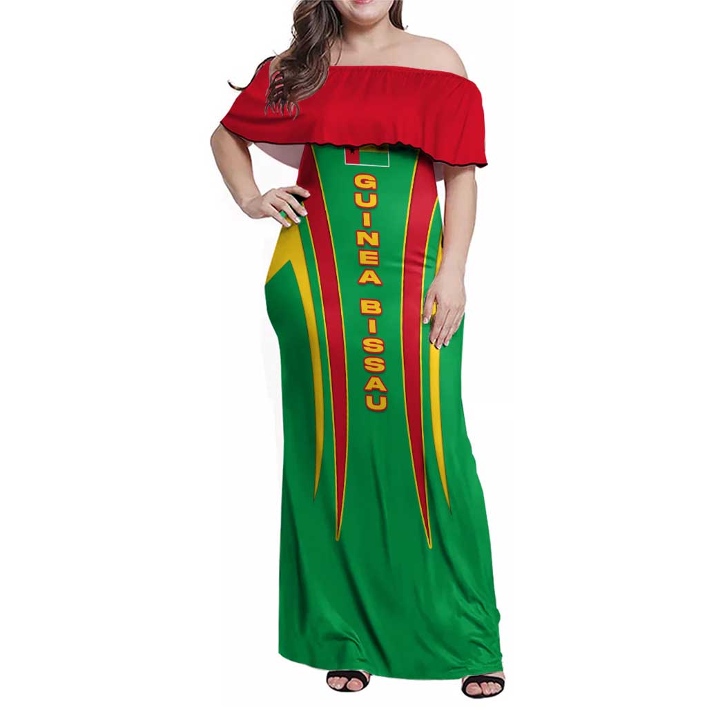 Guinea Bissau Family Matching Off Shoulder Maxi Dress and Hawaiian Shirt with Red Green Yellow Stripe Design and Black Star - Wonder Print Shop