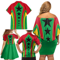 Guinea Bissau Family Matching Off Shoulder Short Dress and Hawaiian Shirt with Red Green Yellow Stripe Design and Black Star - Wonder Print Shop