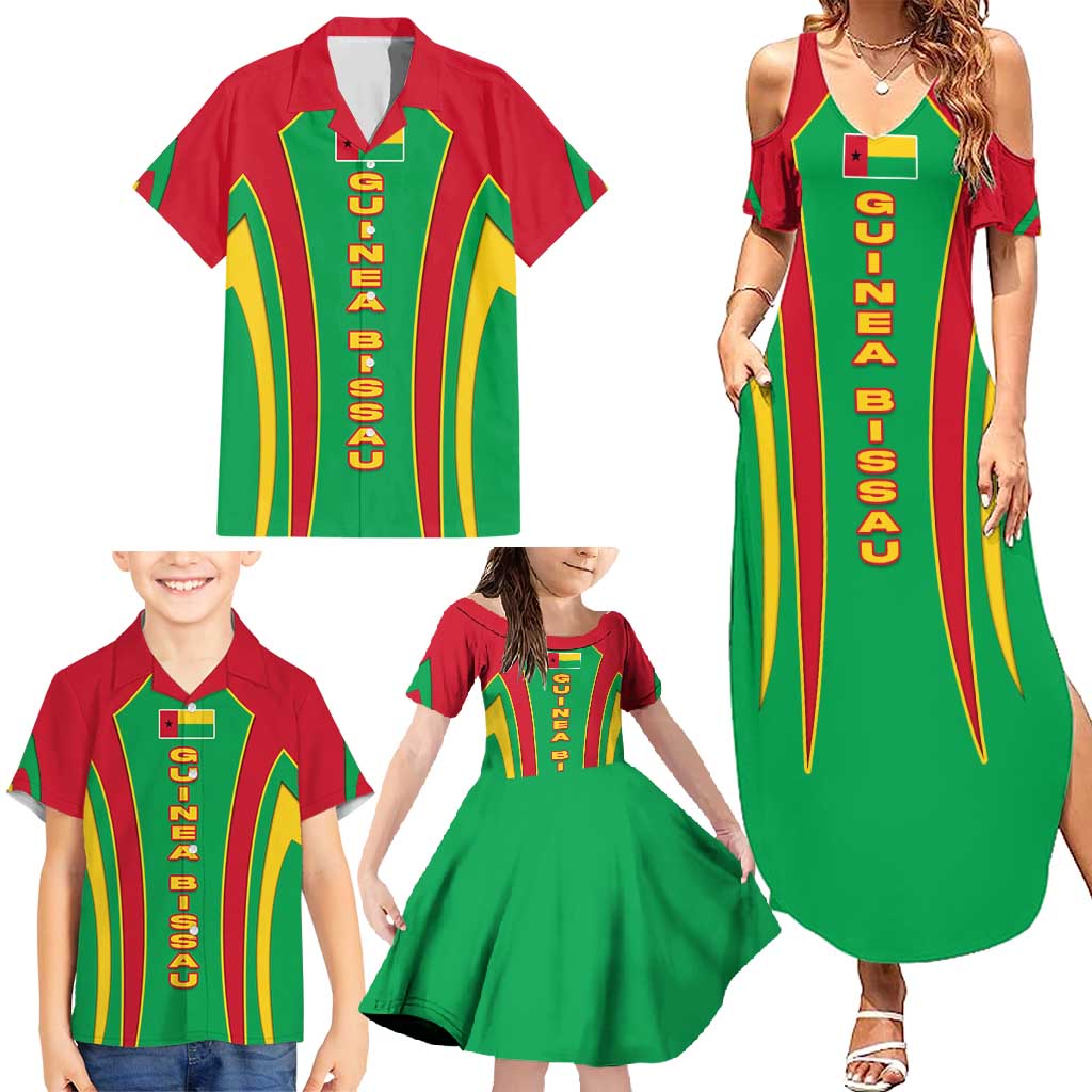 Guinea Bissau Family Matching Summer Maxi Dress and Hawaiian Shirt with Red Green Yellow Stripe Design and Black Star - Wonder Print Shop