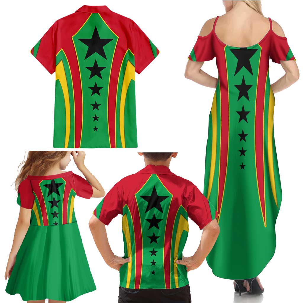Guinea Bissau Family Matching Summer Maxi Dress and Hawaiian Shirt with Red Green Yellow Stripe Design and Black Star - Wonder Print Shop