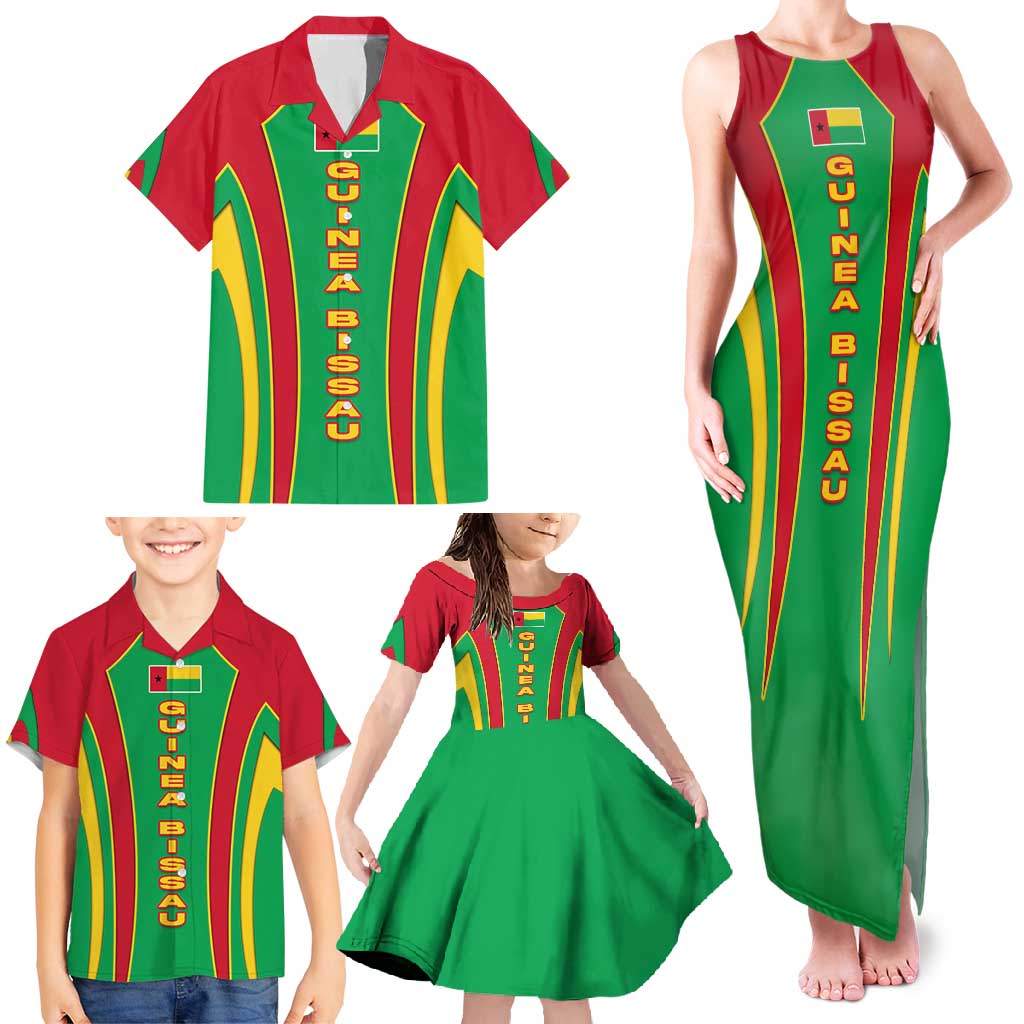 Guinea Bissau Family Matching Tank Maxi Dress and Hawaiian Shirt with Red Green Yellow Stripe Design and Black Star - Wonder Print Shop