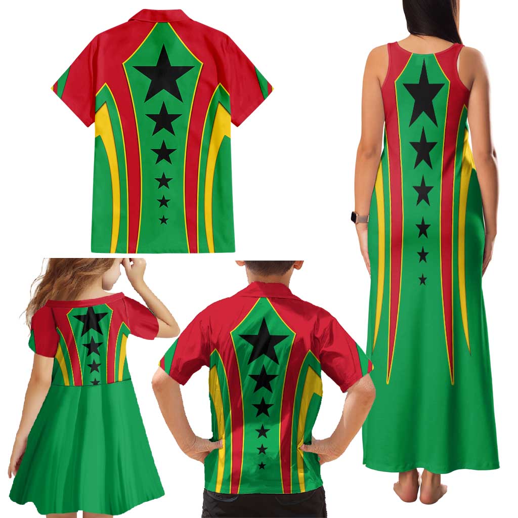 Guinea Bissau Family Matching Tank Maxi Dress and Hawaiian Shirt with Red Green Yellow Stripe Design and Black Star - Wonder Print Shop