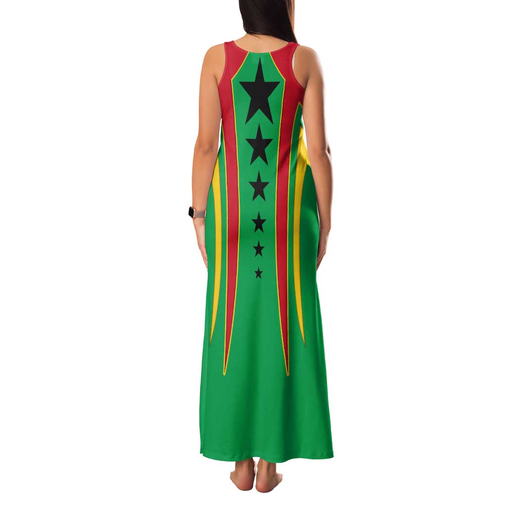 Guinea Bissau Family Matching Tank Maxi Dress and Hawaiian Shirt with Red Green Yellow Stripe Design and Black Star - Wonder Print Shop