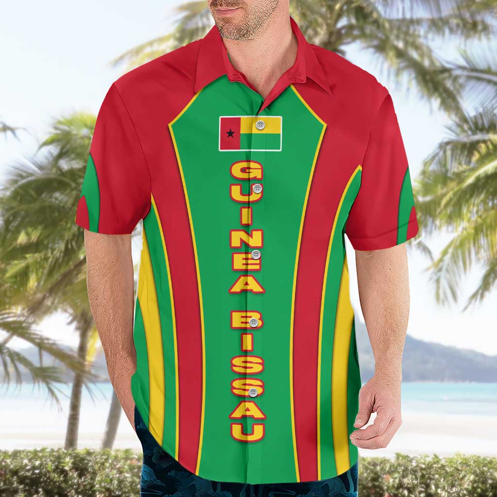 Guinea Bissau Hawaiian Shirt with Red Green Yellow Stripe Design and Black Star - Wonder Print Shop
