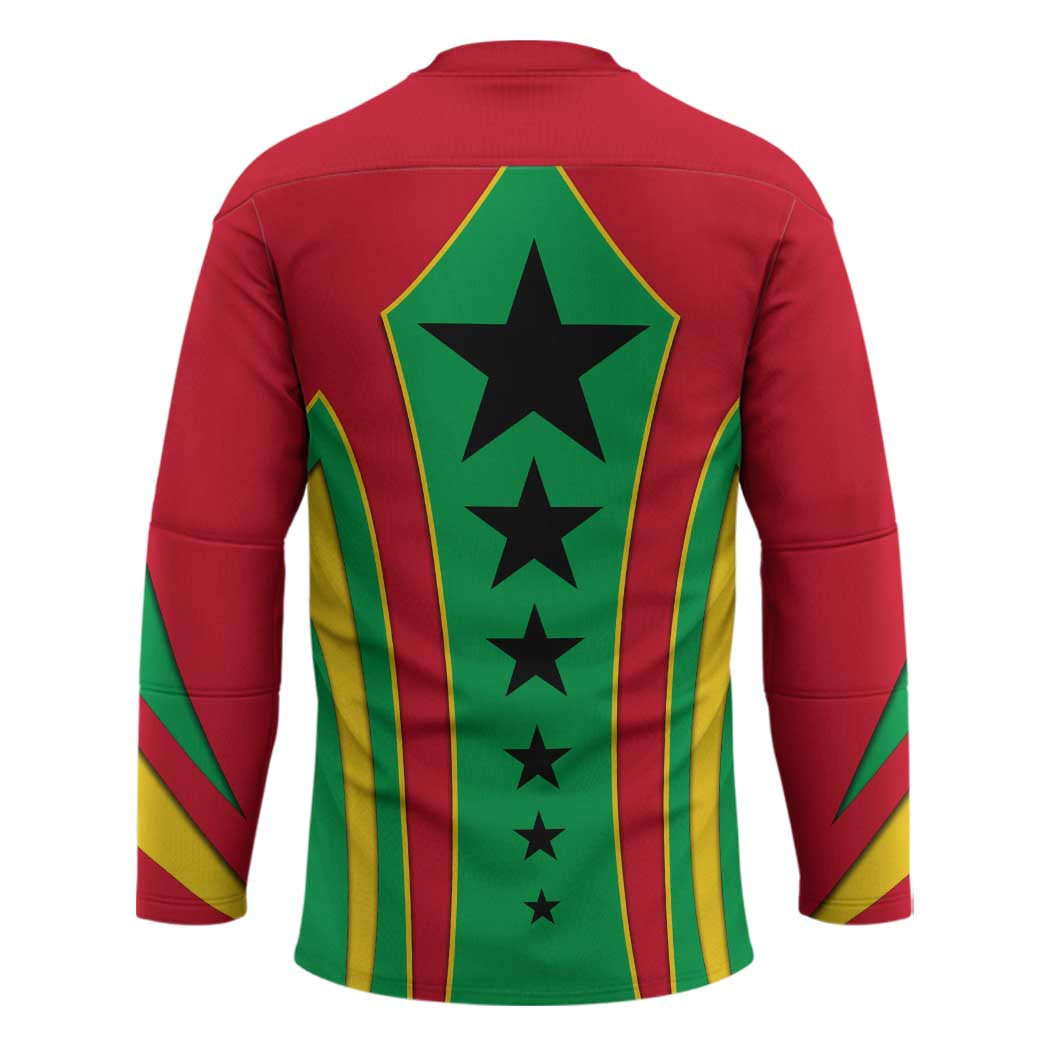 Guinea Bissau Hockey Jersey with Red Green Yellow Stripe Design and Black Star - Wonder Print Shop