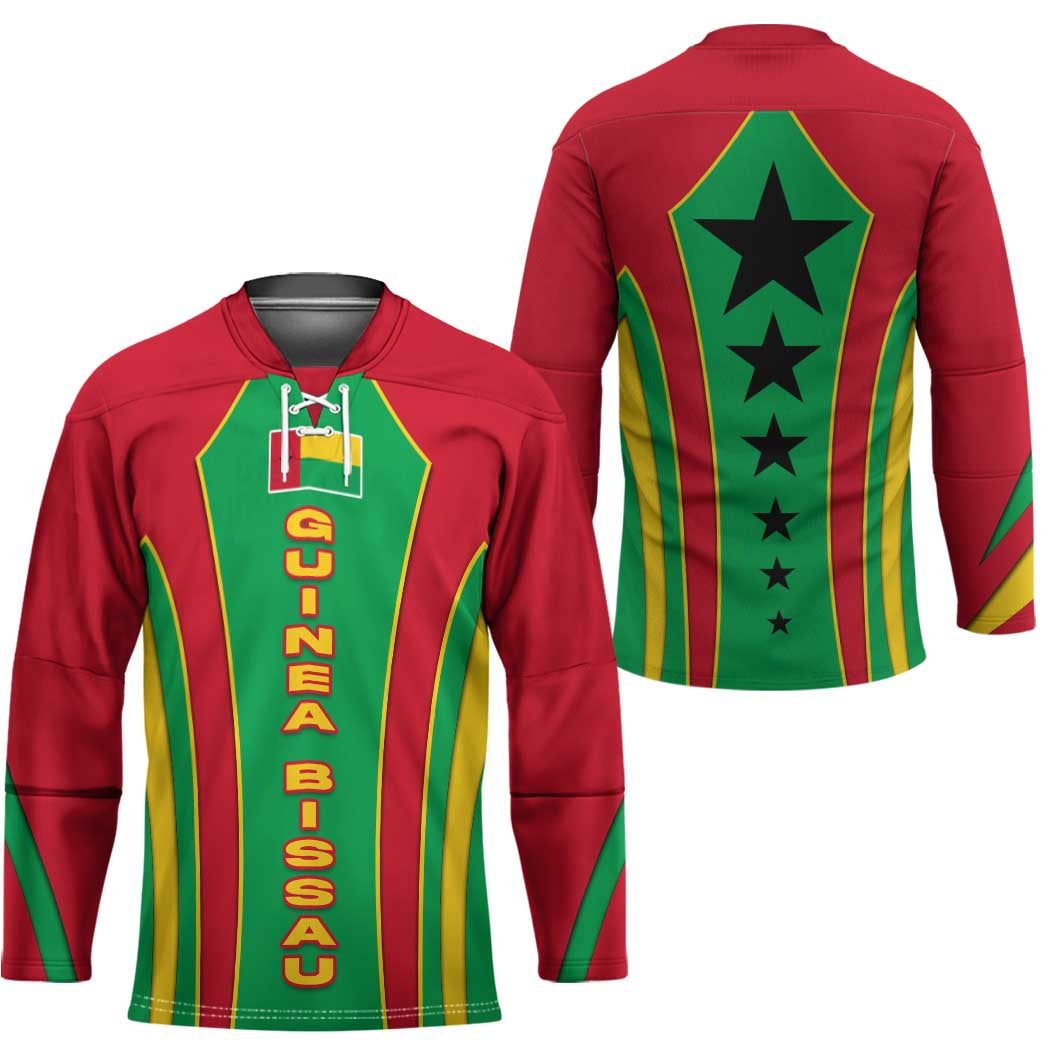 Guinea Bissau Hockey Jersey with Red Green Yellow Stripe Design and Black Star - Wonder Print Shop