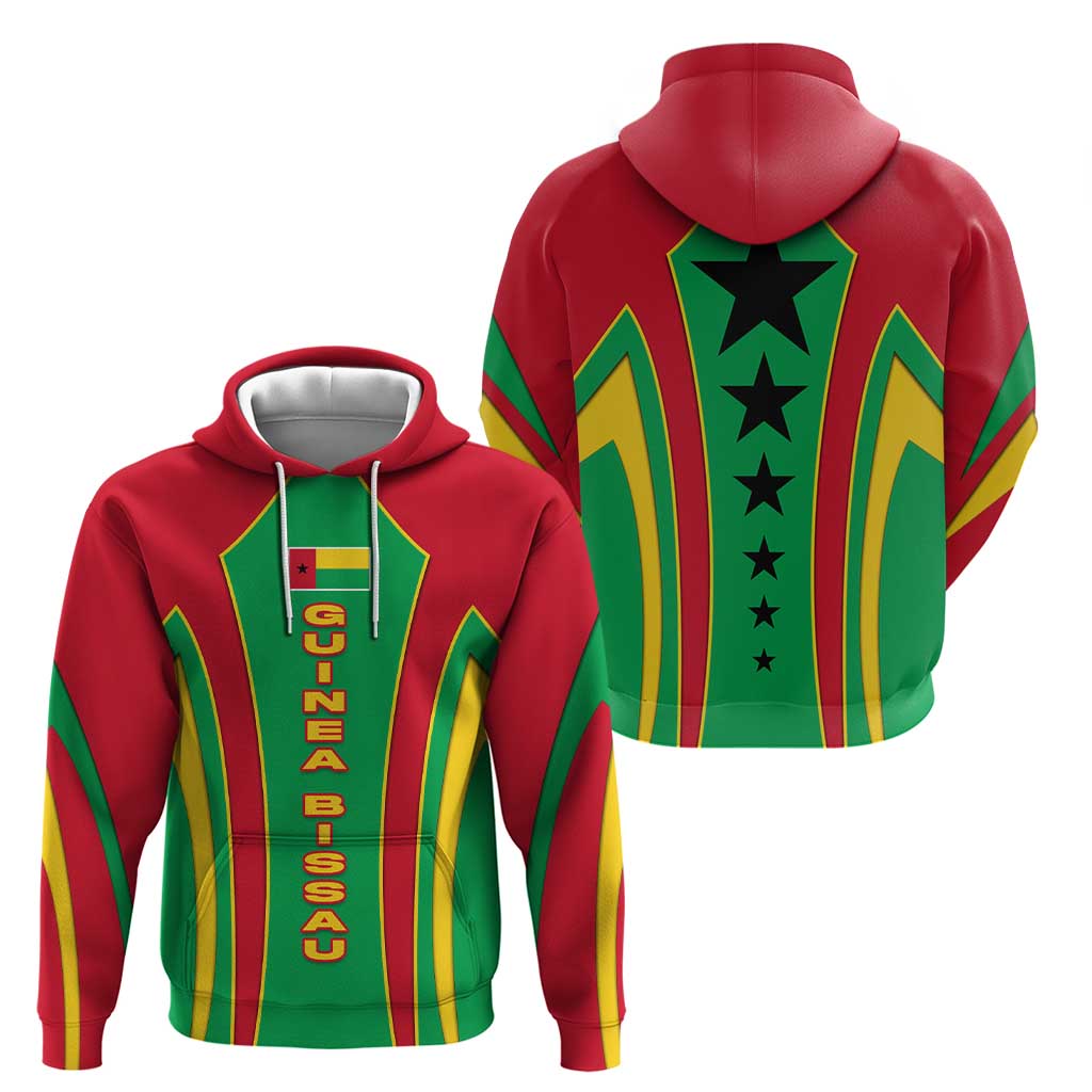 Guinea Bissau Hoodie with Red Green Yellow Stripe Design and Black Star - Wonder Print Shop