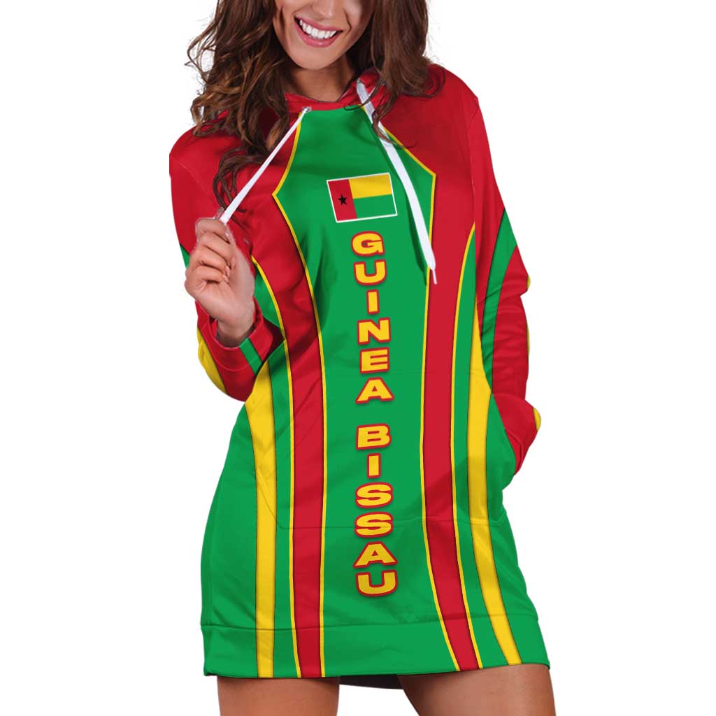 Guinea Bissau Hoodie Dress with Red Green Yellow Stripe Design and Black Star - Wonder Print Shop