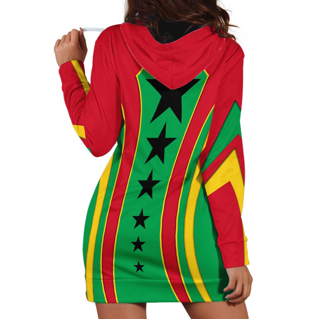 Guinea Bissau Hoodie Dress with Red Green Yellow Stripe Design and Black Star - Wonder Print Shop