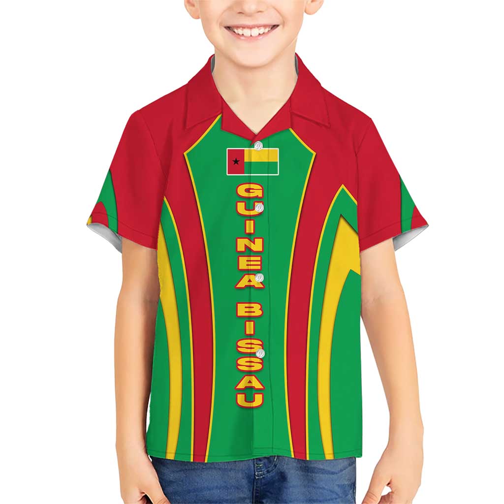 Guinea Bissau Kid Hawaiian Shirt with Red Green Yellow Stripe Design and Black Star - Wonder Print Shop