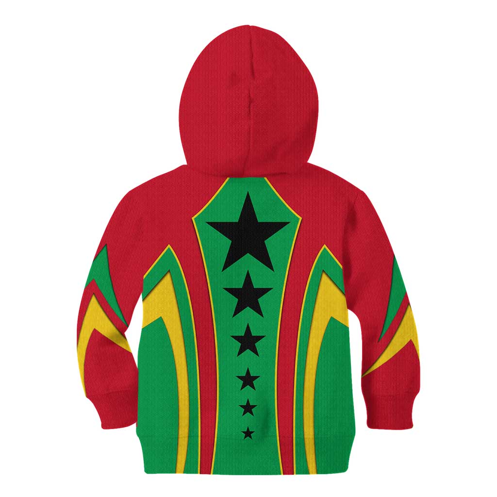 Guinea Bissau Kid Hoodie with Red Green Yellow Stripe Design and Black Star - Wonder Print Shop