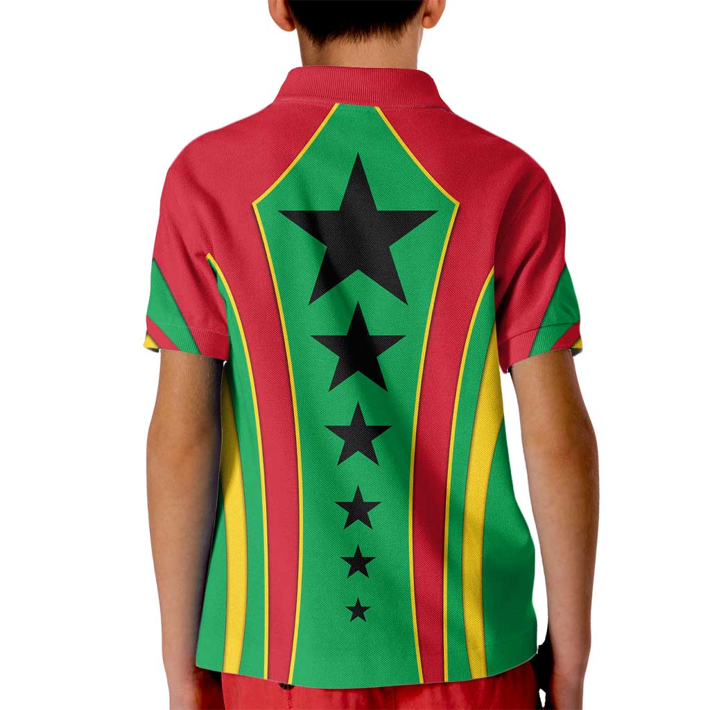 Guinea Bissau Kid Polo Shirt with Red Green Yellow Stripe Design and Black Star - Wonder Print Shop