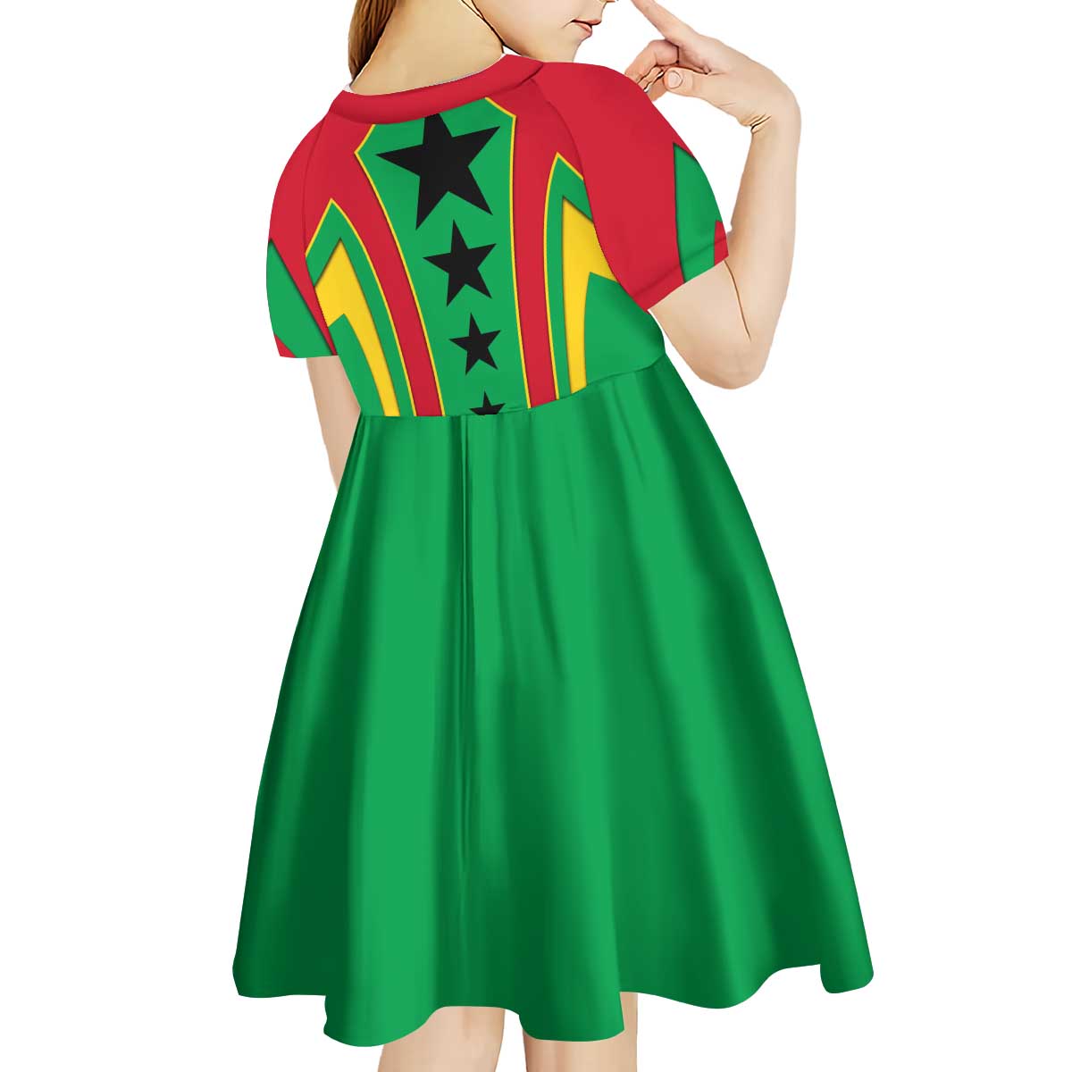 Guinea Bissau Kid Short Sleeve Dress with Red Green Yellow Stripe Design and Black Star - Wonder Print Shop