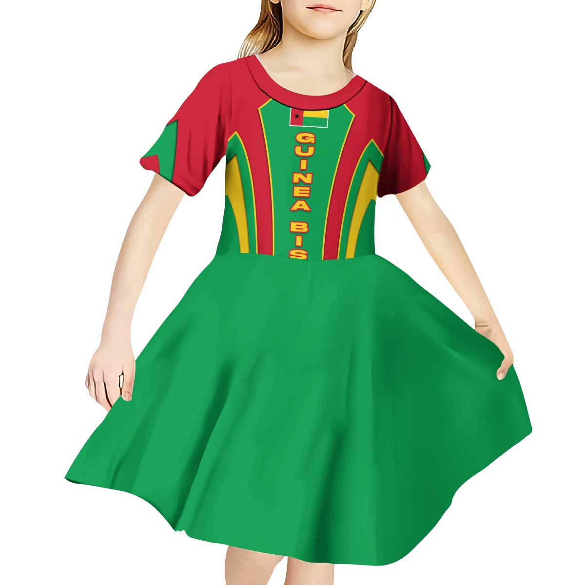 Guinea Bissau Kid Short Sleeve Dress with Red Green Yellow Stripe Design and Black Star - Wonder Print Shop