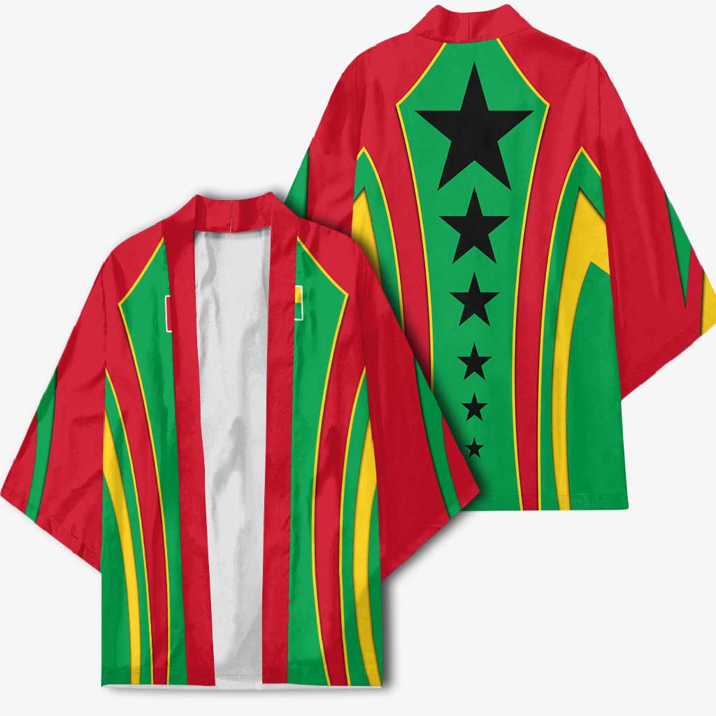 Guinea Bissau Kimono with Red Green Yellow Stripe Design and Black Star - Wonder Print Shop