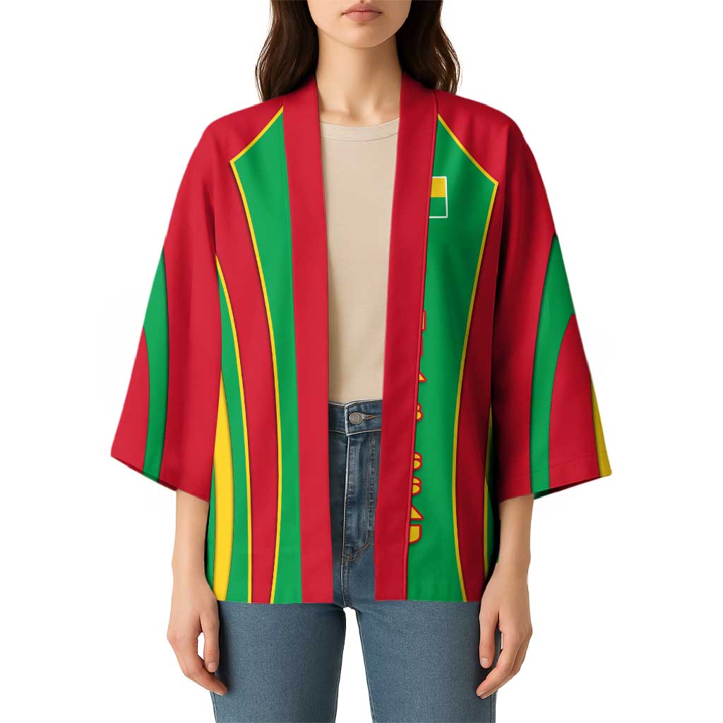Guinea Bissau Kimono with Red Green Yellow Stripe Design and Black Star - Wonder Print Shop