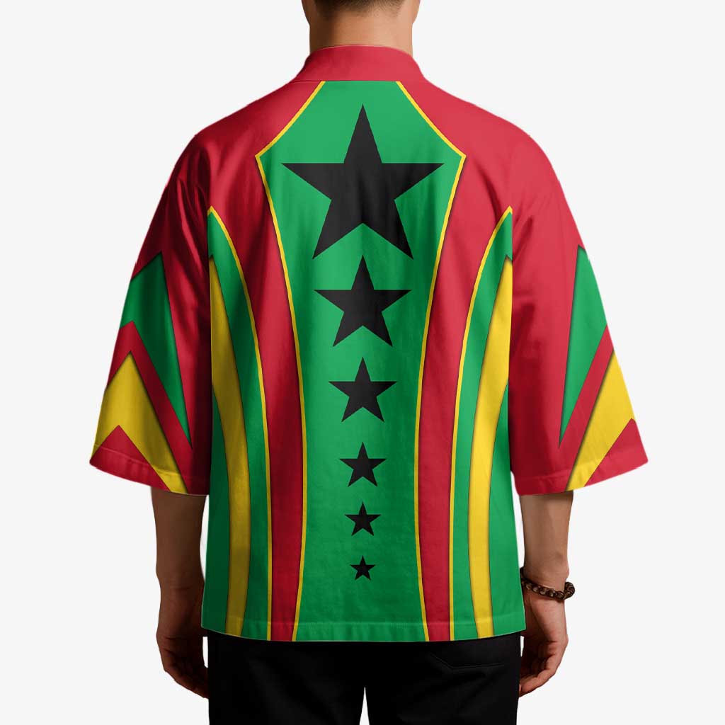 Guinea Bissau Kimono with Red Green Yellow Stripe Design and Black Star - Wonder Print Shop