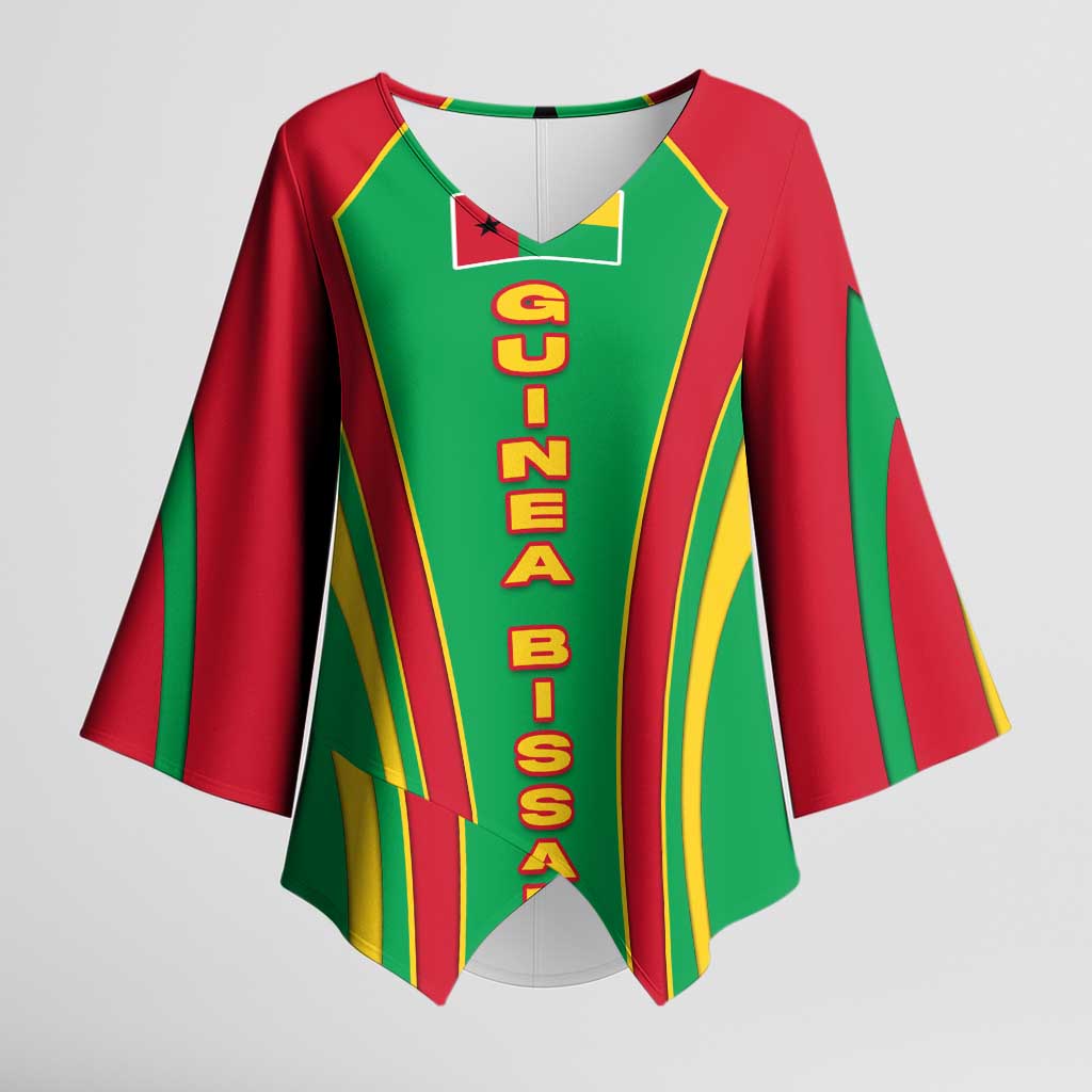 Guinea Bissau Kimono Sleeve Blouse with Red Green Yellow Stripe Design and Black Star - Wonder Print Shop