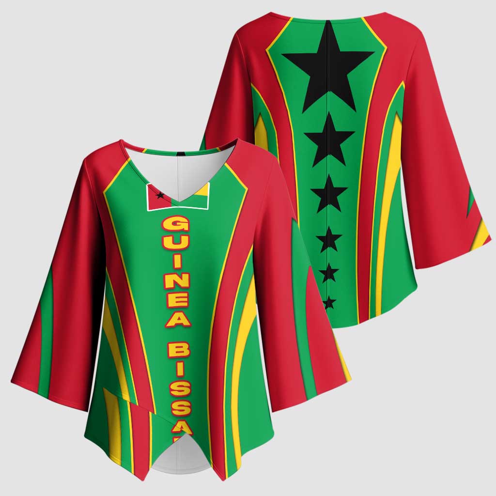 Guinea Bissau Kimono Sleeve Blouse with Red Green Yellow Stripe Design and Black Star - Wonder Print Shop