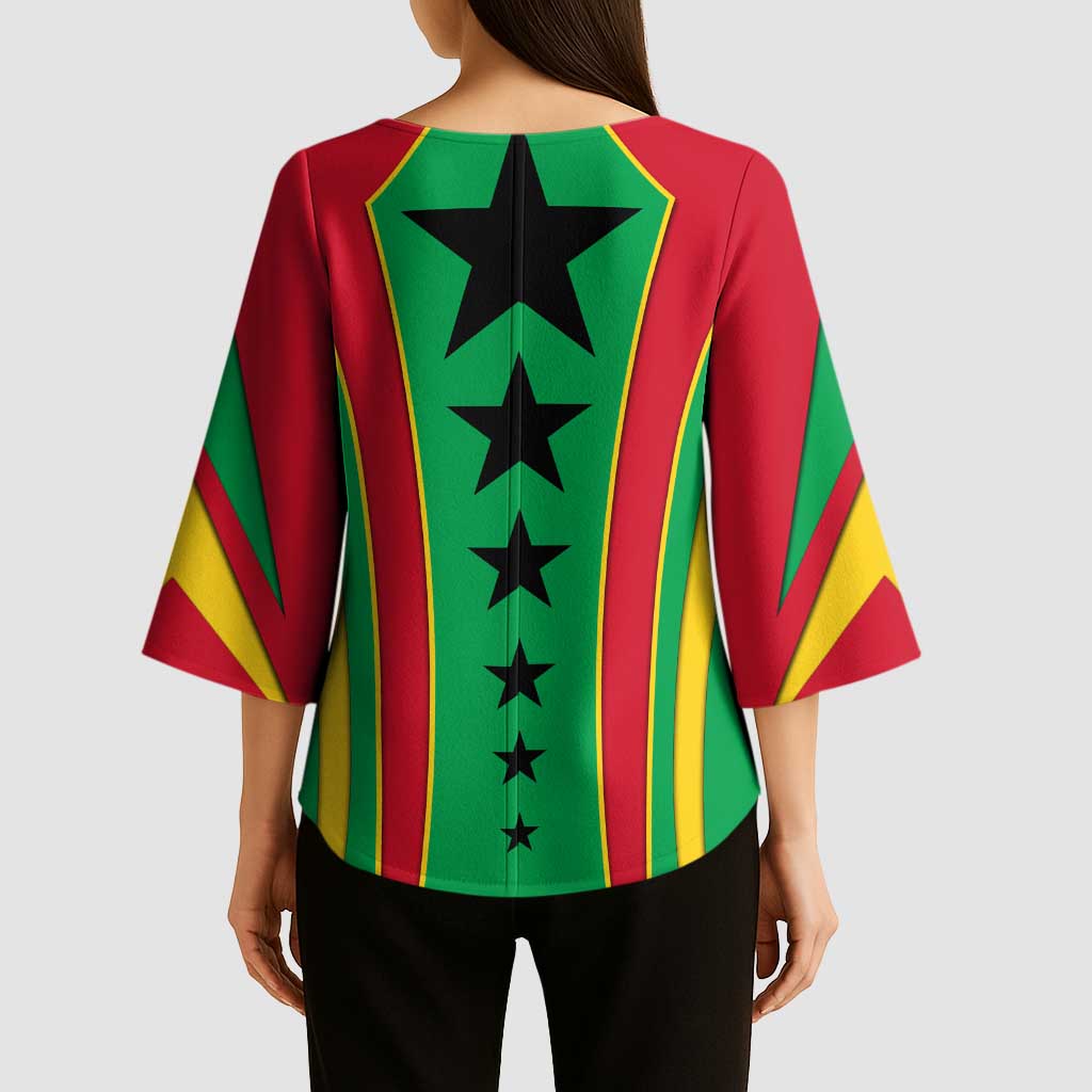 Guinea Bissau Kimono Sleeve Blouse with Red Green Yellow Stripe Design and Black Star - Wonder Print Shop