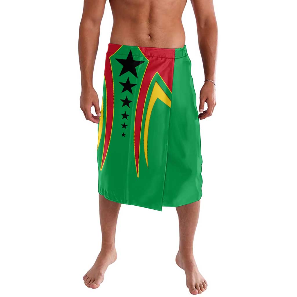 Guinea Bissau Lavalava with Red Green Yellow Stripe Design and Black Star - Wonder Print Shop
