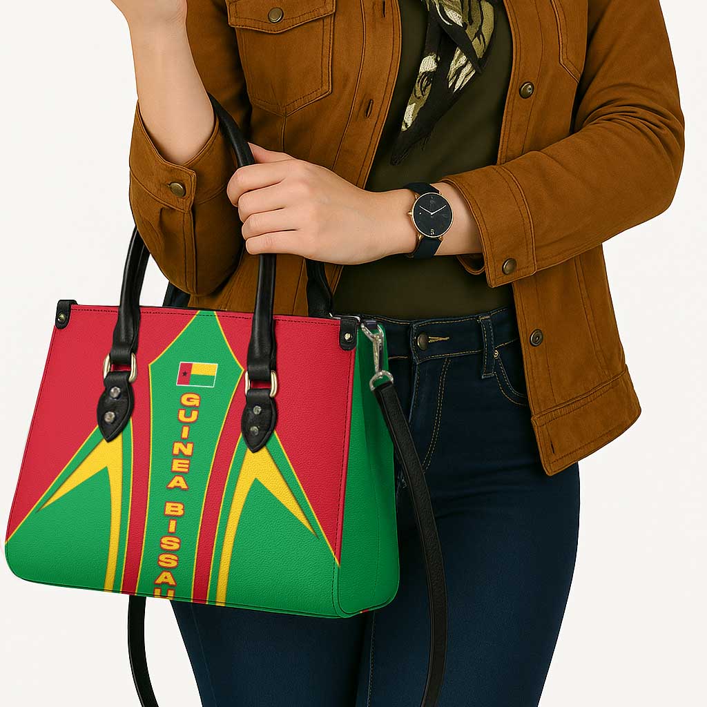 Guinea Bissau Leather Bag with Red Green Yellow Stripe Design and Black Star - Wonder Print Shop