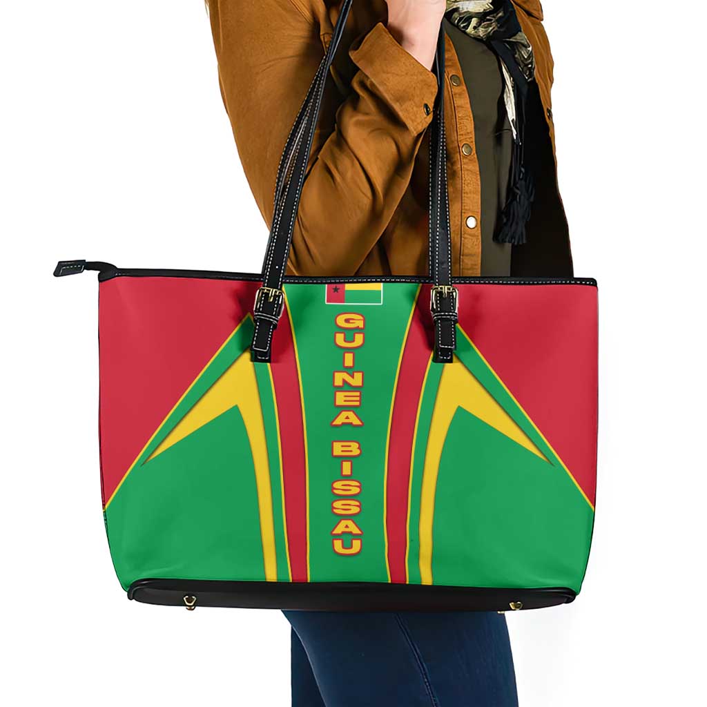 Guinea Bissau Leather Tote Bag with Red Green Yellow Stripe Design and Black Star - Wonder Print Shop