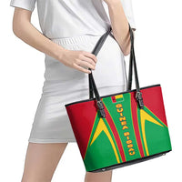 Guinea Bissau Leather Tote Bag with Red Green Yellow Stripe Design and Black Star - Wonder Print Shop