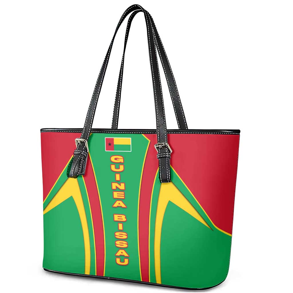 Guinea Bissau Leather Tote Bag with Red Green Yellow Stripe Design and Black Star - Wonder Print Shop