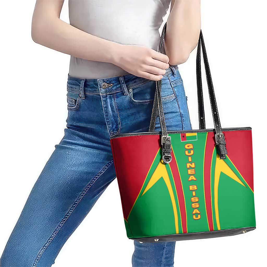 Guinea Bissau Leather Tote Bag with Red Green Yellow Stripe Design and Black Star - Wonder Print Shop
