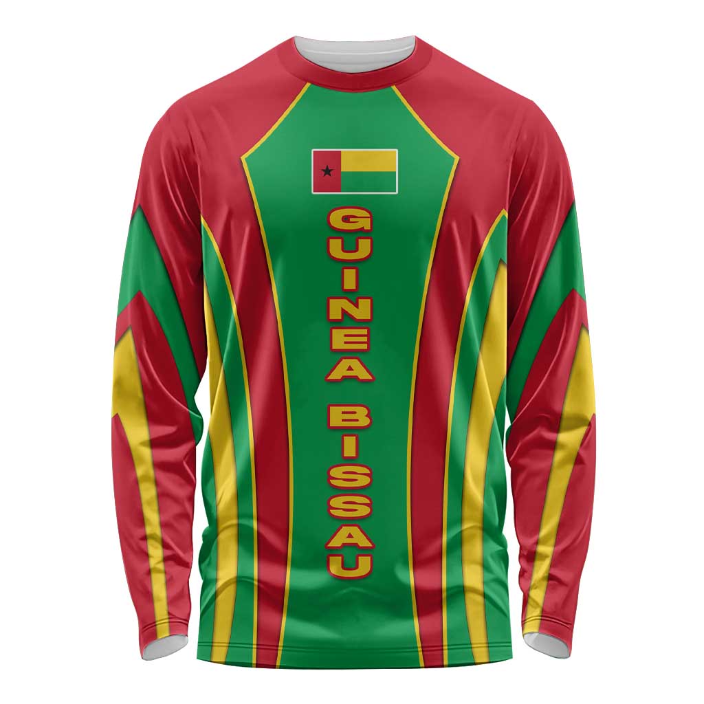 Guinea Bissau Long Sleeve Shirt with Red Green Yellow Stripe Design and Black Star - Wonder Print Shop