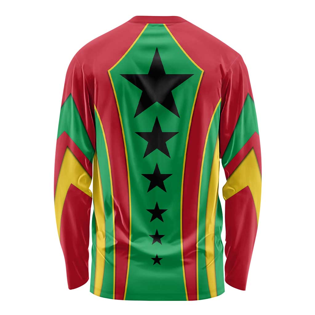 Guinea Bissau Long Sleeve Shirt with Red Green Yellow Stripe Design and Black Star - Wonder Print Shop