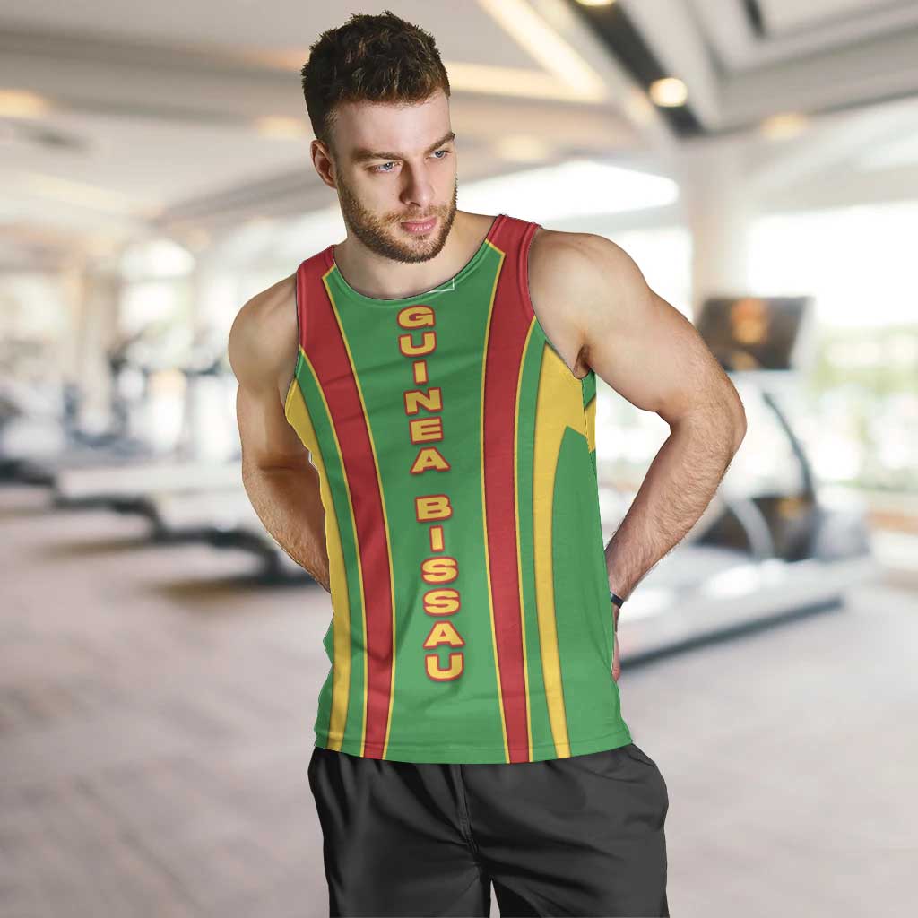 Guinea Bissau Men Tank Top with Red Green Yellow Stripe Design and Black Star - Wonder Print Shop