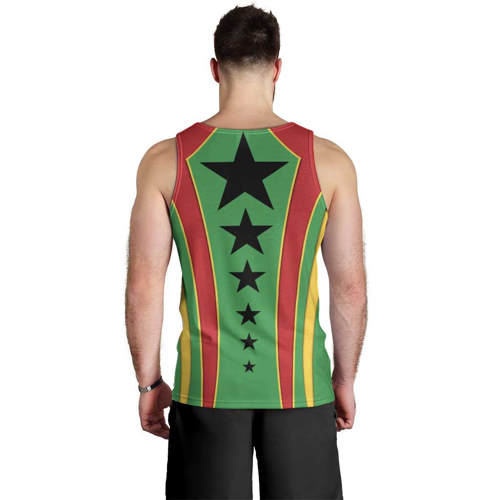 Guinea Bissau Men Tank Top with Red Green Yellow Stripe Design and Black Star - Wonder Print Shop