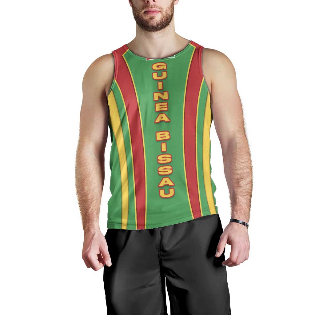 Guinea Bissau Men Tank Top with Red Green Yellow Stripe Design and Black Star - Wonder Print Shop