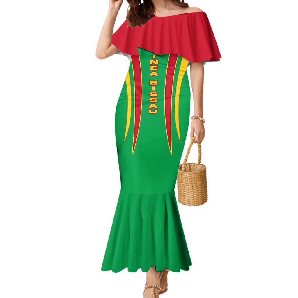 Guinea Bissau Mermaid Dress with Red Green Yellow Stripe Design and Black Star - Wonder Print Shop