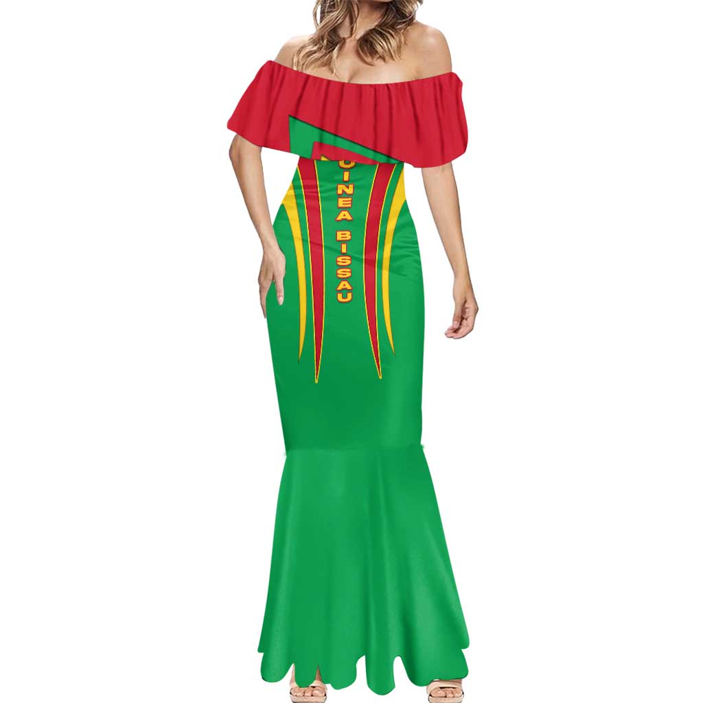 Guinea Bissau Mermaid Dress with Red Green Yellow Stripe Design and Black Star - Wonder Print Shop