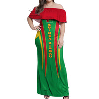 Guinea Bissau Off Shoulder Maxi Dress with Red Green Yellow Stripe Design and Black Star - Wonder Print Shop