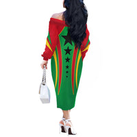 Guinea Bissau Off The Shoulder Long Sleeve Dress with Red Green Yellow Stripe Design and Black Star - Wonder Print Shop