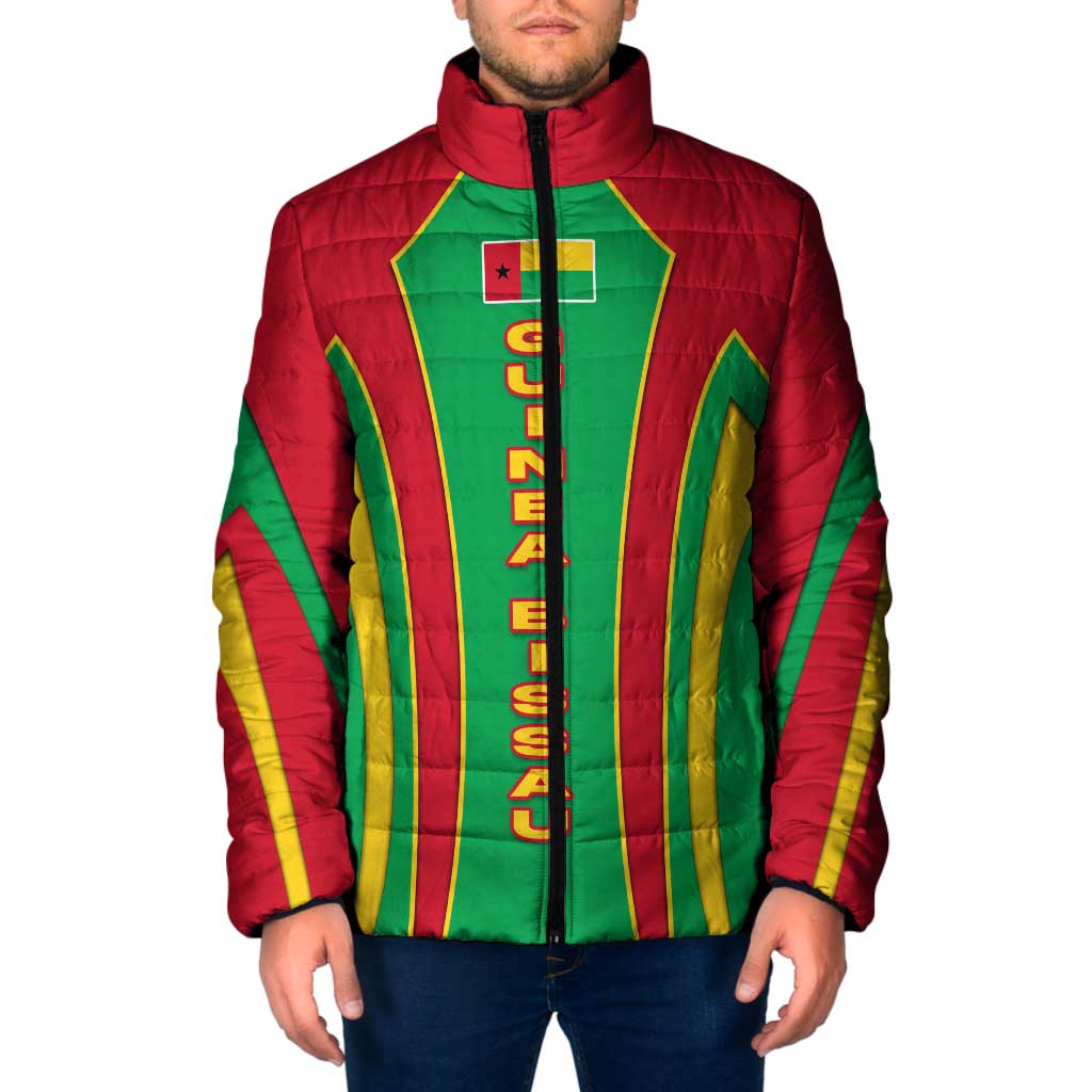 Guinea Bissau Padded Jacket with Red Green Yellow Stripe Design and Black Star - Wonder Print Shop