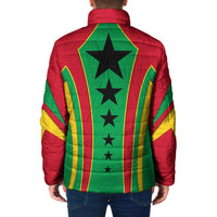 Guinea Bissau Padded Jacket with Red Green Yellow Stripe Design and Black Star - Wonder Print Shop