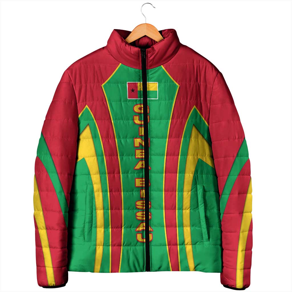 Guinea Bissau Padded Jacket with Red Green Yellow Stripe Design and Black Star - Wonder Print Shop
