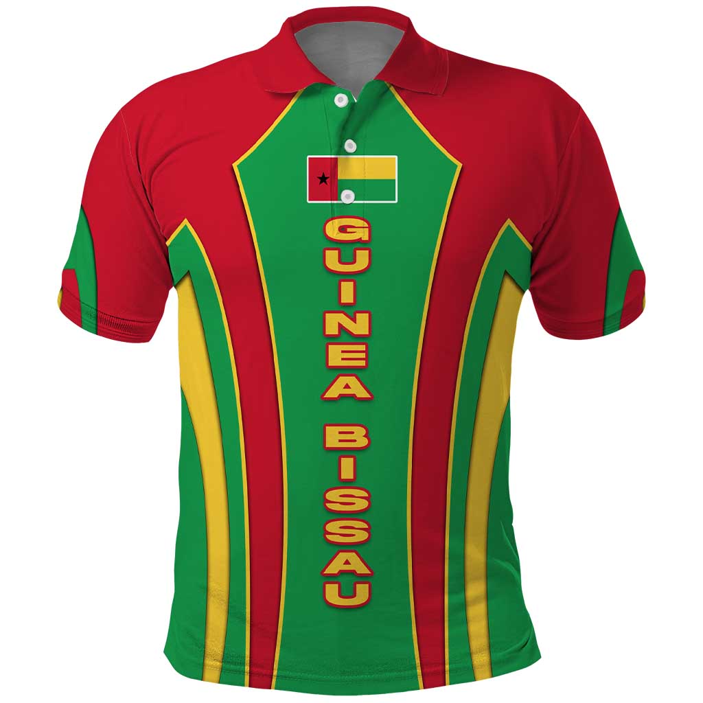 Guinea Bissau Polo Shirt with Red Green Yellow Stripe Design and Black Star - Wonder Print Shop