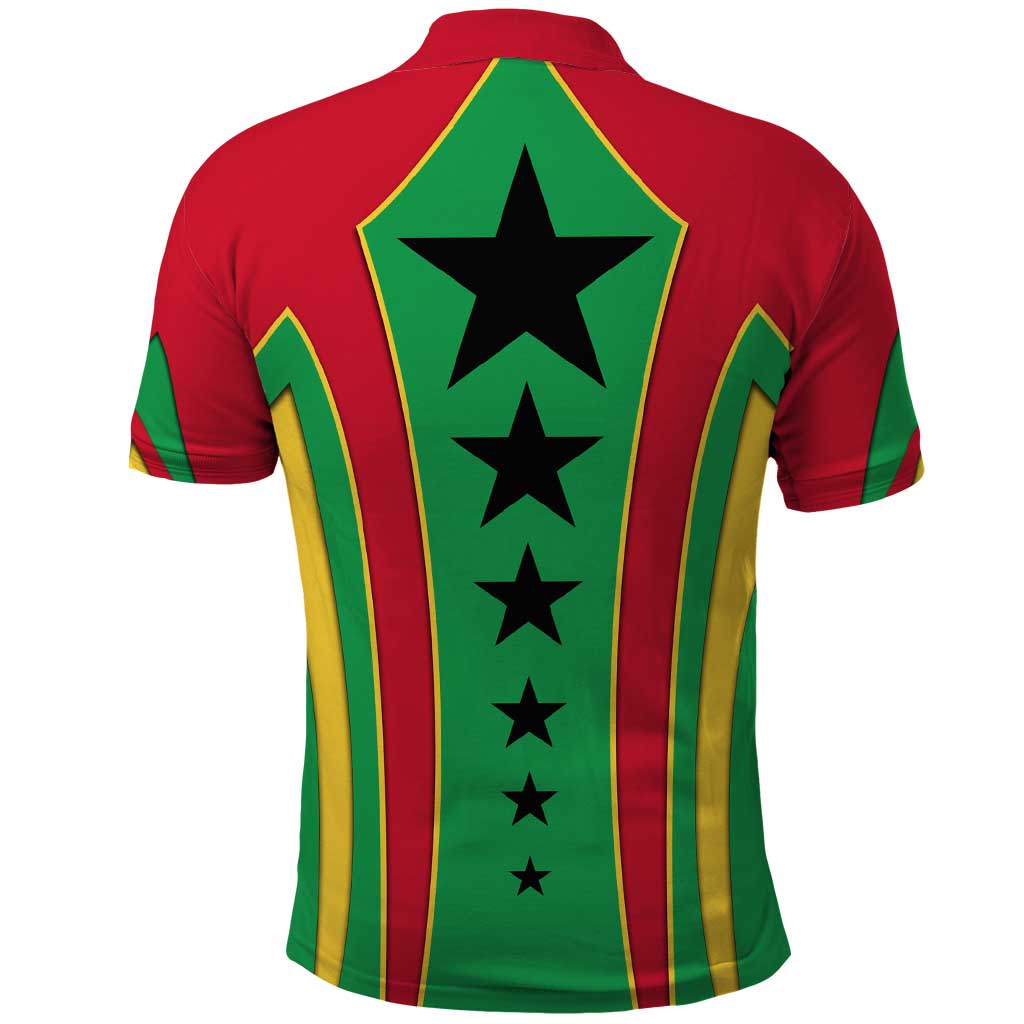 Guinea Bissau Polo Shirt with Red Green Yellow Stripe Design and Black Star - Wonder Print Shop